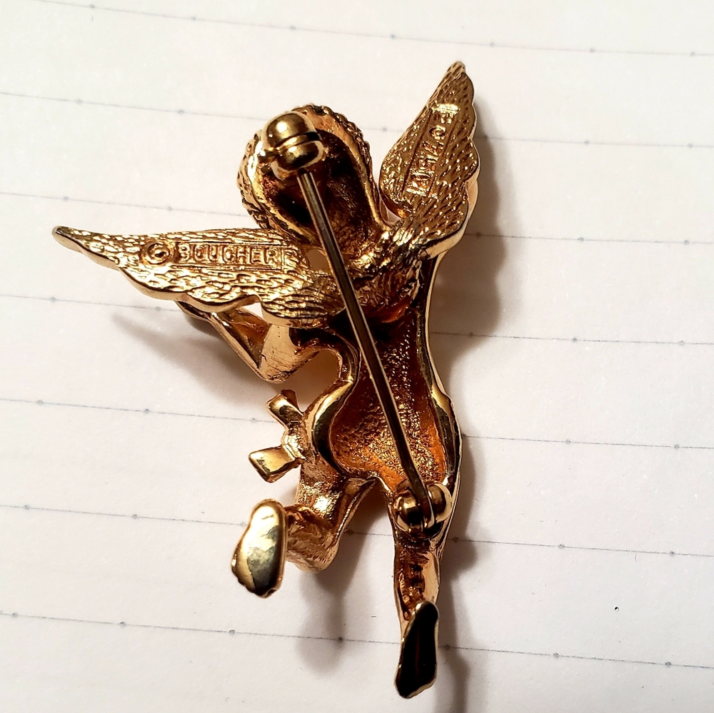 Vintage Signed Marcel Boucher Designer Costume Jewelry Angel Cupid Pin Brooch